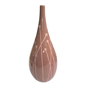 Vintage MCM Ceramic Teardrop Vase with Mod Botanical Design, 12x5 Mauve and Pink